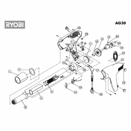 Ryobi AG30 Spare Parts List Type: 5133000827
